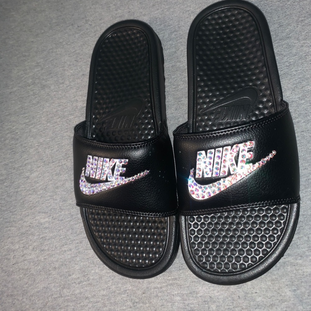 Nike slides customized with swarovski crystals